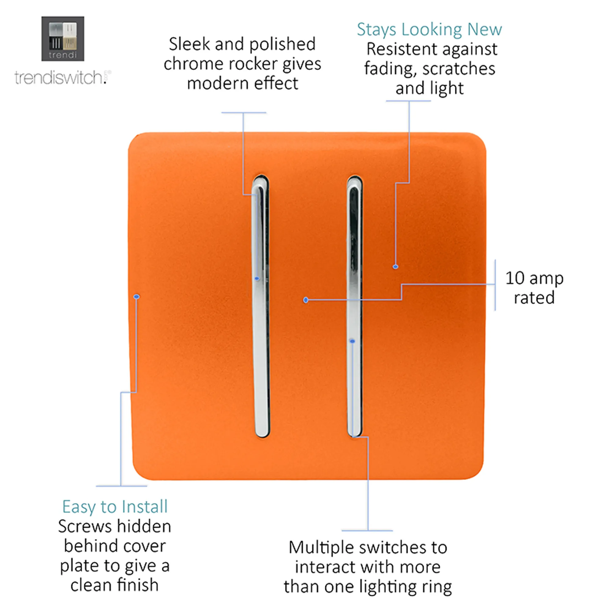 2 Gang 2 Way 10 Amp Rocker Orange ART-SS4OR  Trendi Orange
